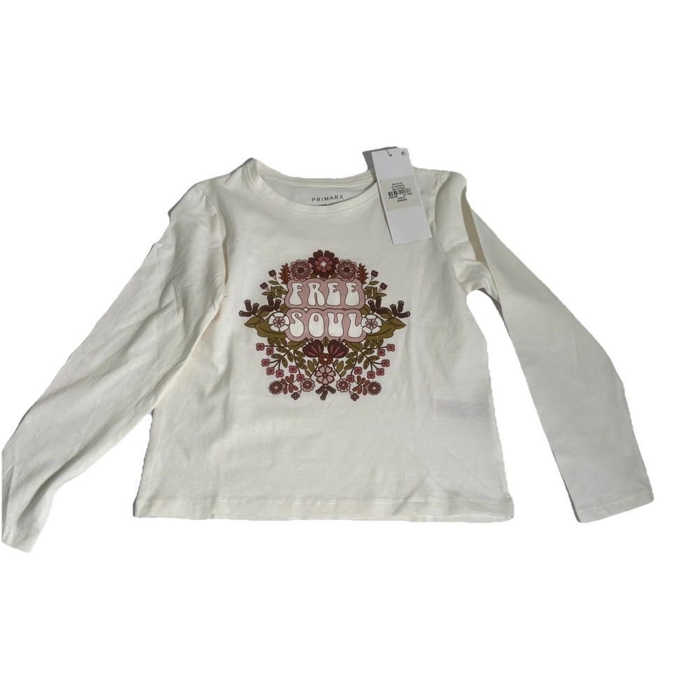 Girls' L sleeve t-shirt Cream Free Soul Graphic & Script S 6-7 100% Cotton Boho